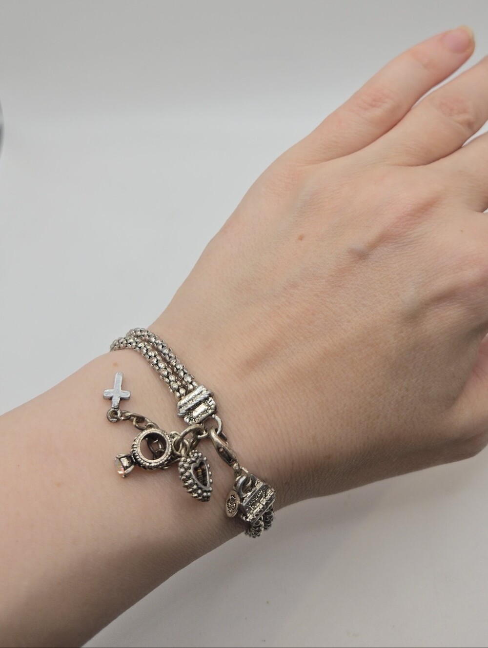 Vintage Silver Chunky Charm Bracelet 90s Y2k Heart Ring 7" McBling Whimsical